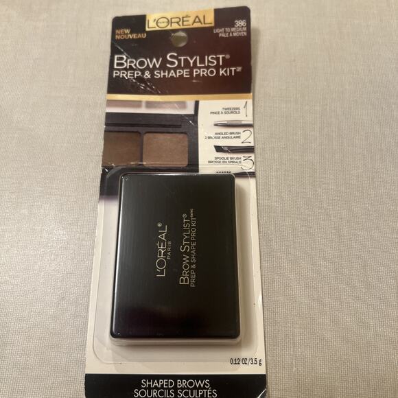 L'Oreal Paris Brow Stylist Prep Shape Pro Kit 386 Light - Med Tweezers & Brushes - Picture 1 of 2